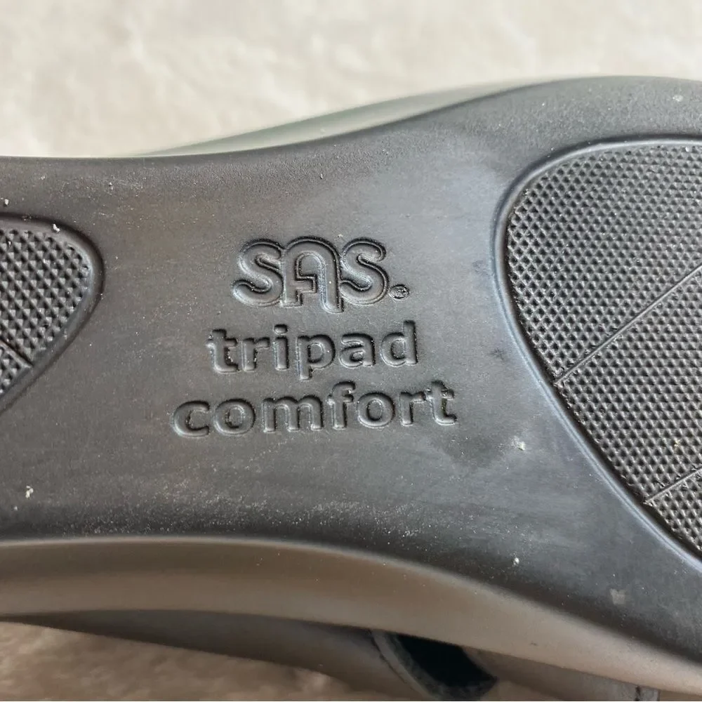 SAS Tripod Comfort Black Leather Slip On Sandals Size 10 N